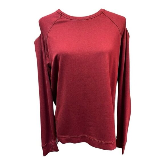 BCG Womens Split Shoulder Sweatshirt~Size Large~Deep Red Athletic Sporty Top - Picture 1 of 12